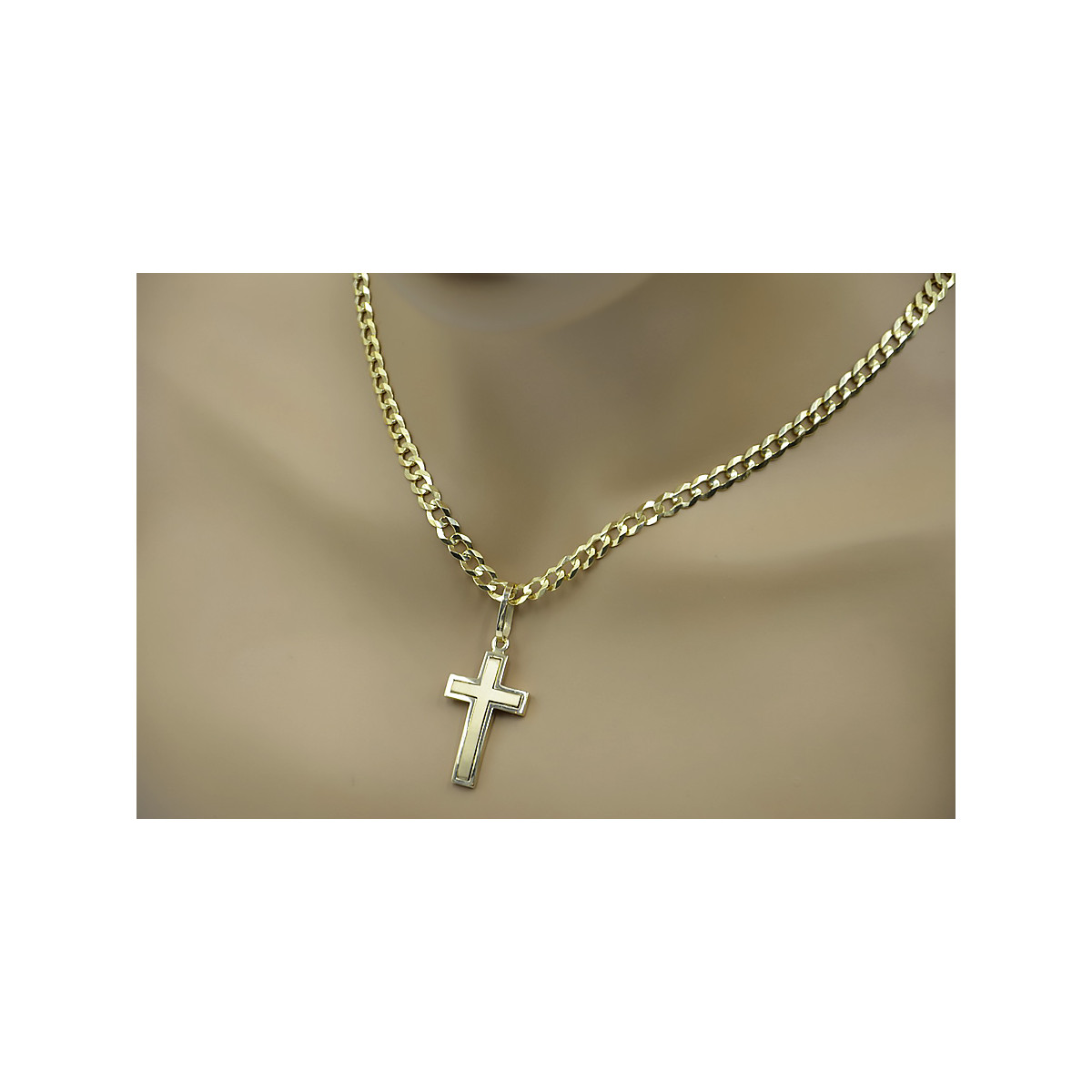 Elegant 14k Gold Catholic Cross Necklace with Gourmette Chain ctc026y&cc001y