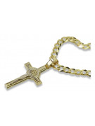 Cruz Católica de Oro Amarillo 14k y Cadena Gourmette - Joyería Italiana ctc027yw&cc001y