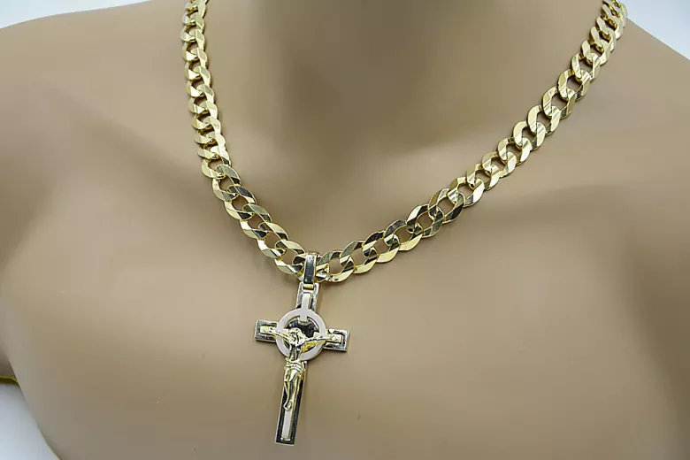 Vintage Rose Rosa Italienisches 14k Gelb- & Weißgold Katholisches Jesus-Kreuz Schmuck ctc096yw ctc096yw