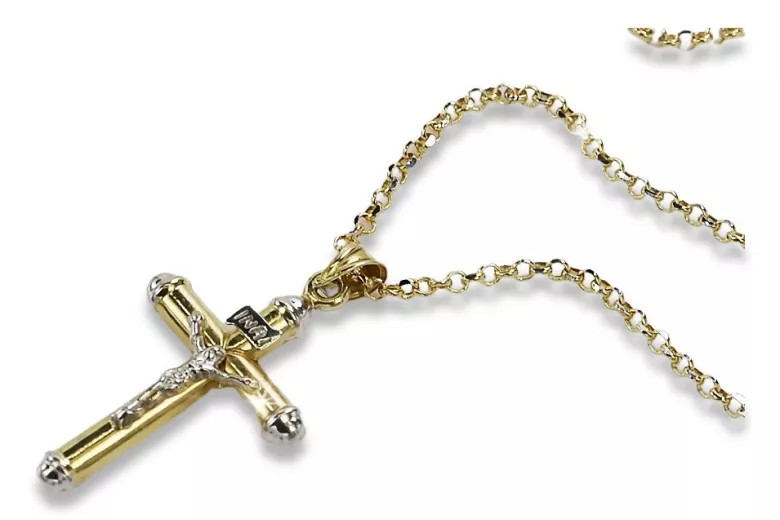 Elegant Italian 14k Gold Cross & Anchor Pendant 