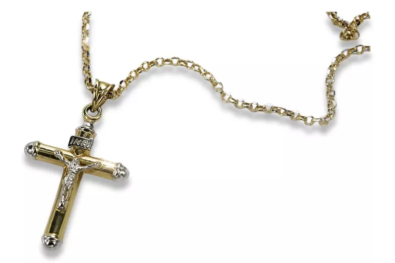 Elegant Italian 14k Gold Cross & Anchor Pendant 