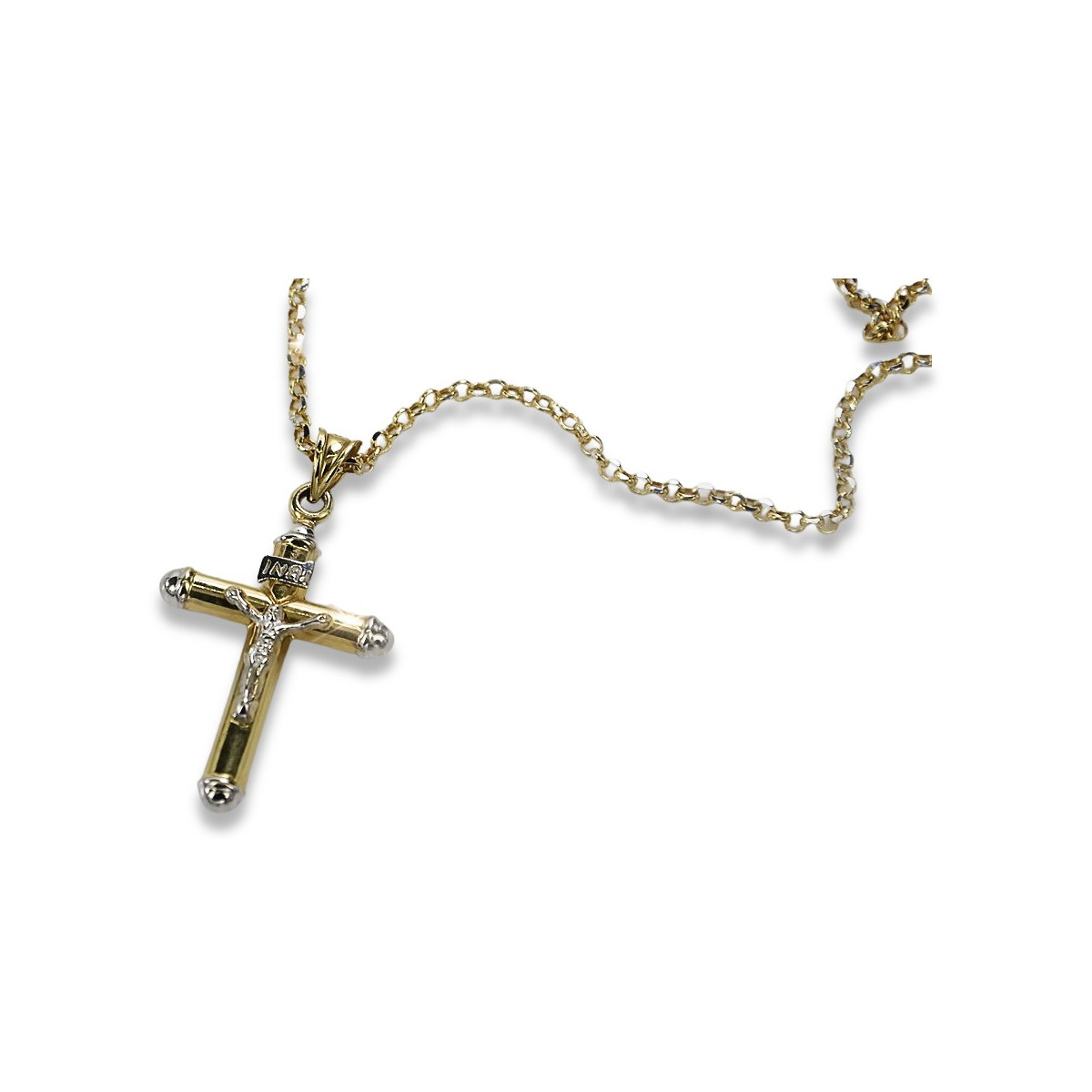 Elegant Italian 14k Gold Cross & Anchor Pendant 