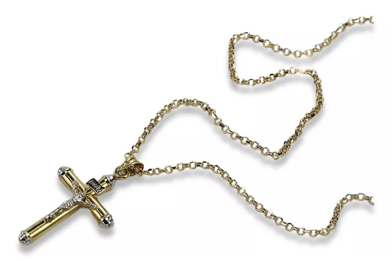 Italienisches Gelbgold katholische Kreuz & Anker 14k 