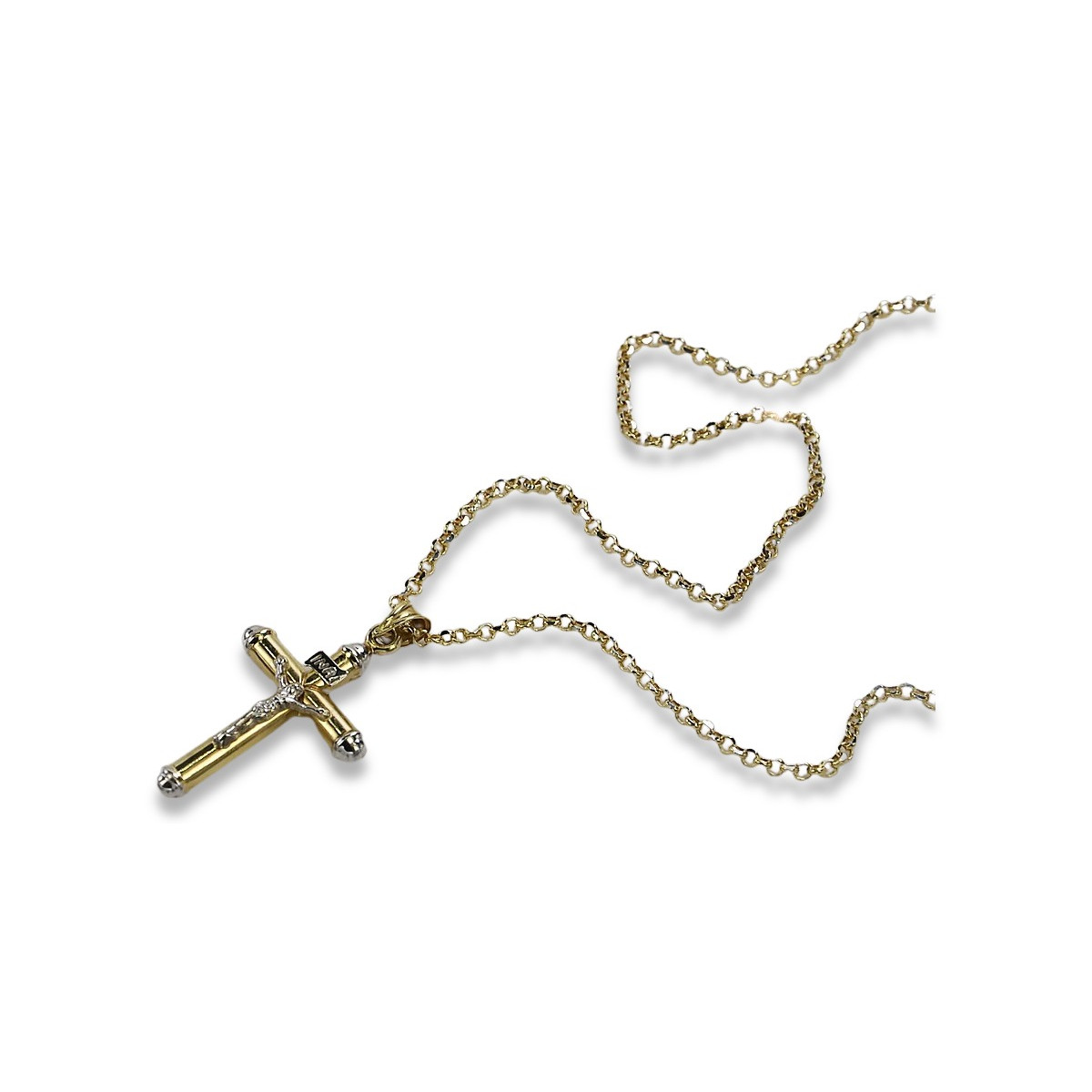 Elegant Italian 14k Gold Cross & Anchor Pendant 