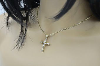 Italienisches Gelbgold katholische Kreuz & Anker 14k