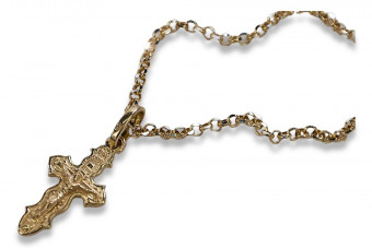 Pendentif Croix en Or Rose 14k Orthodoxe avec Chaîne Ancre en Or oc014r&cc003r