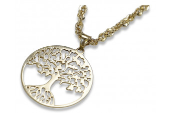 Colgante de árbol de la suerte en oro amarillo italiano de 14k cpn006y