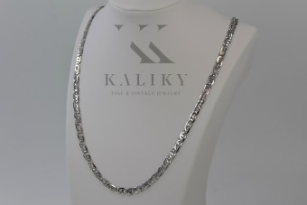 "Італійська біла 14K 585 суцільна ланцюг з тигровим око в білому золоті" cc021w