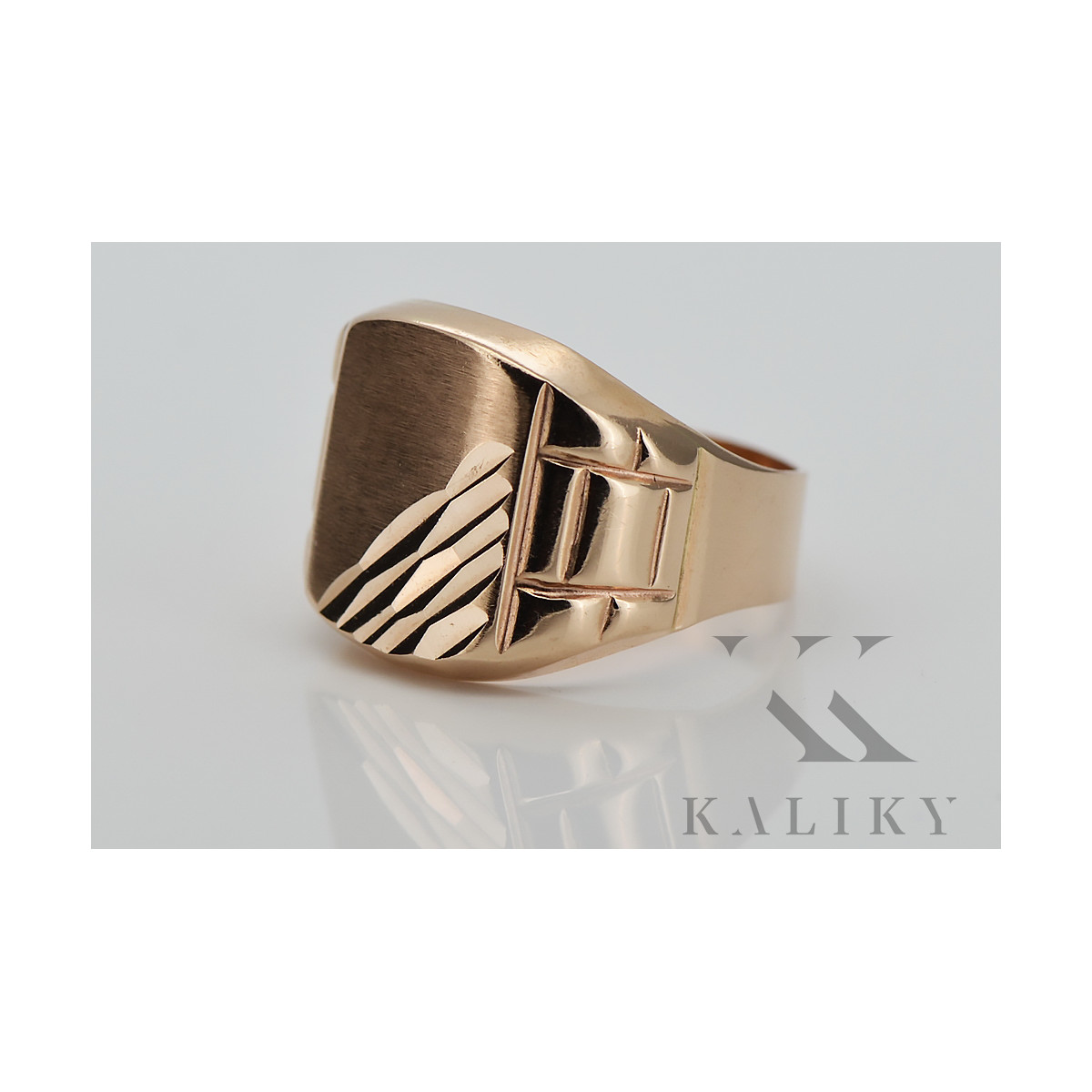 Anillo de sello de hombre en oro rosa de 14k, Sin piedras. csn011r