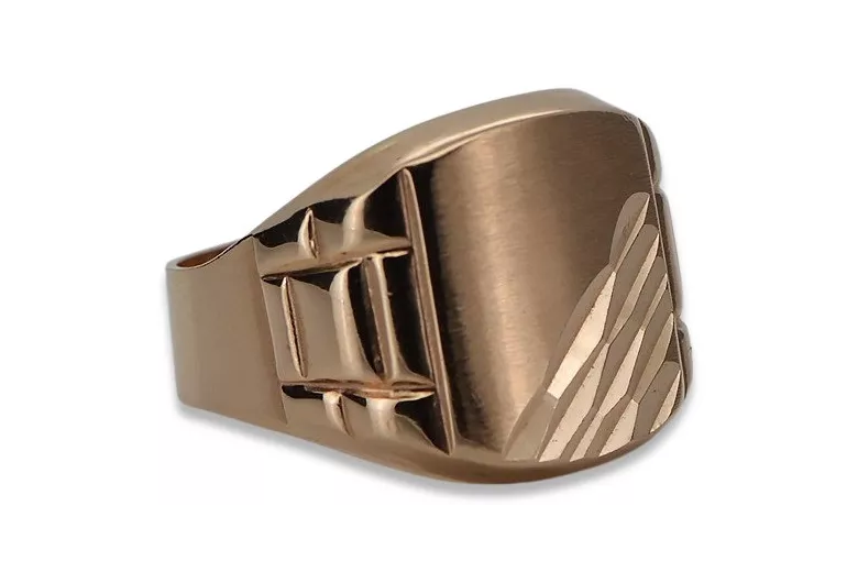 Anillo de sello de hombre en oro rosa de 14k, Sin piedras. csn011r