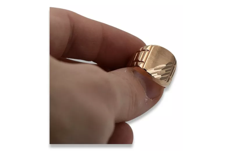 Anillo de sello de hombre en oro rosa de 14k, Sin piedras. csn011r