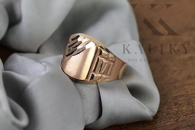 Anillo de sello de hombre en oro rosa de 14k, Sin piedras. csn011r