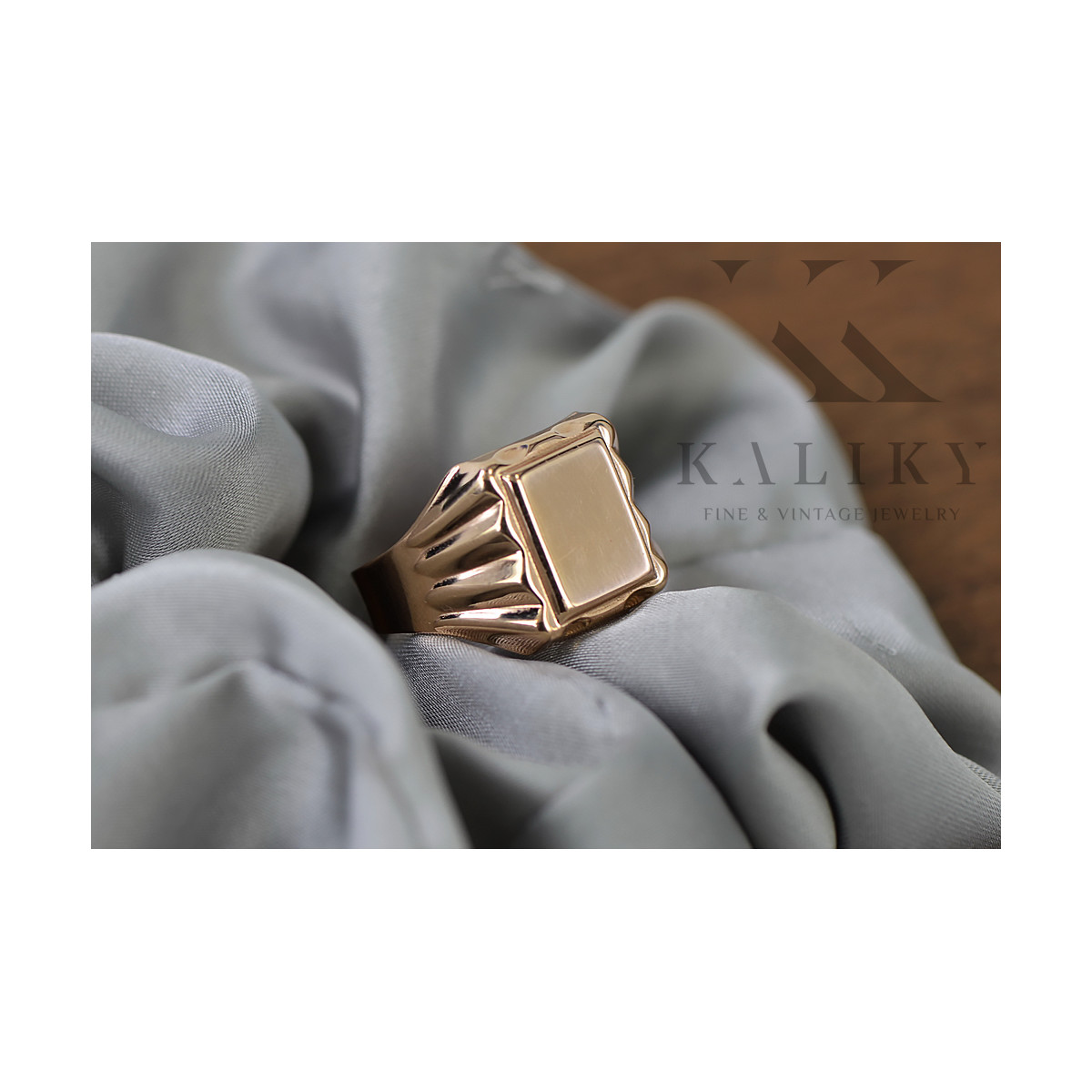 Anillo de sello de hombre en oro rosa de 14k, Sin piedras csn016r