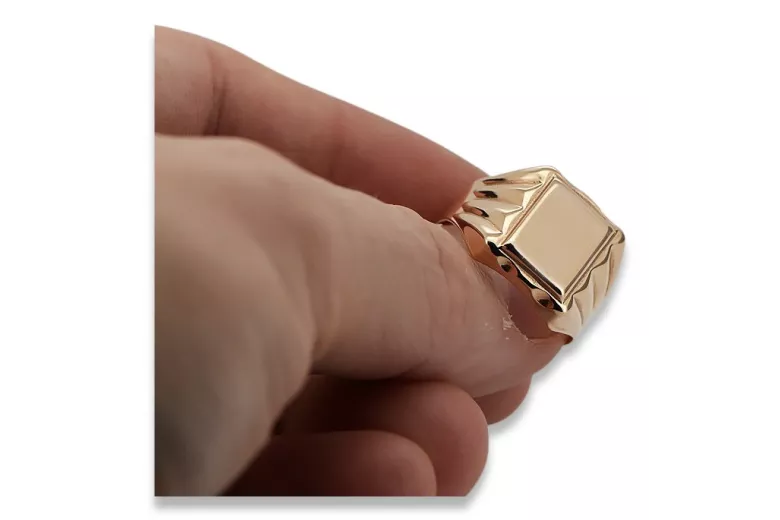 Anillo de sello de hombre en oro rosa de 14k, Sin piedras csn016r