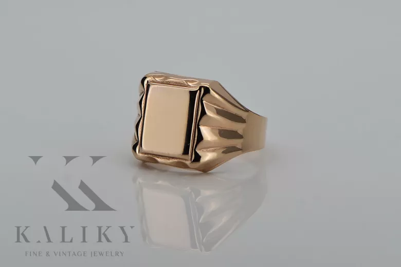 Anillo de sello de hombre en oro rosa de 14k, Sin piedras csn016r