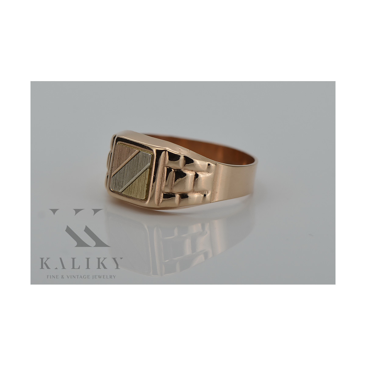 Anillo sello para hombre vintage en oro rosa de 14k csn001r