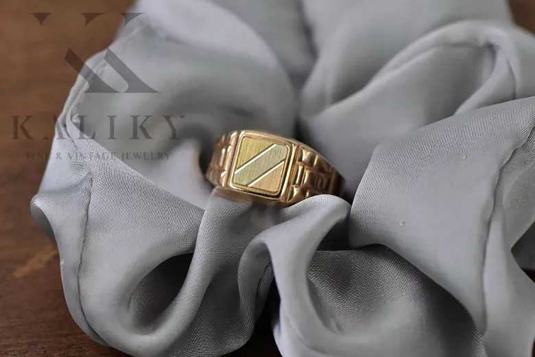 Anillo sello para hombre vintage en oro rosa de 14k csn001r