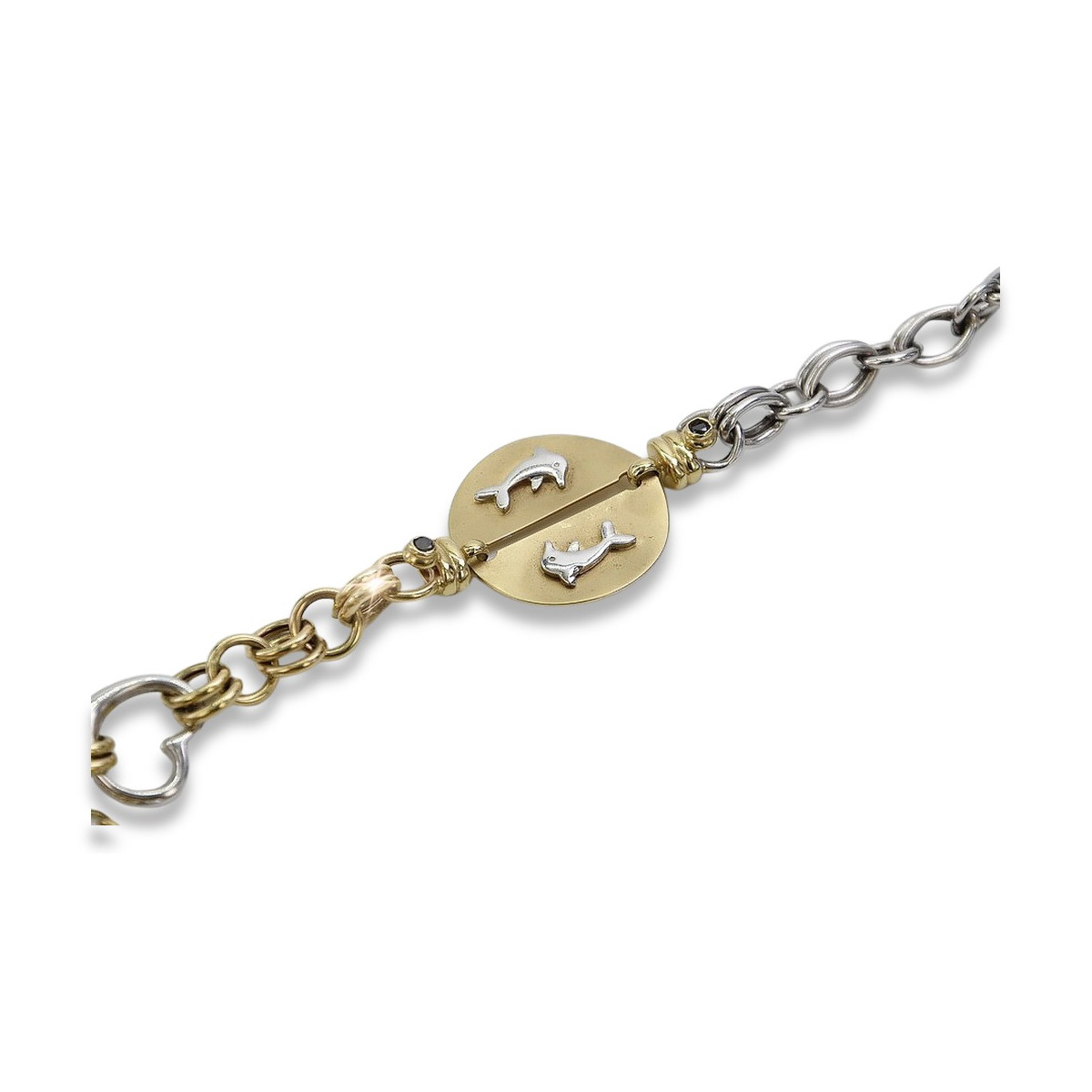 Pulsera de fantasía en oro italiano de 14k blanco y amarillo cb135yw