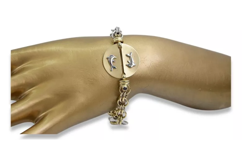 Pulsera de fantasía en oro italiano de 14k blanco y amarillo cb135yw