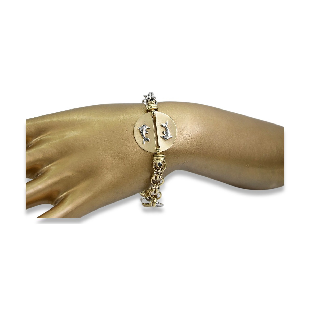 Pulsera de fantasía en oro italiano de 14k blanco y amarillo cb135yw