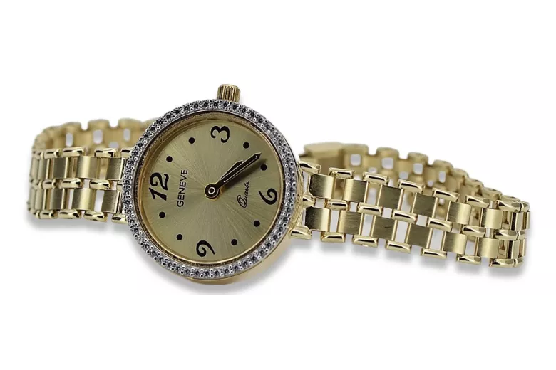 14k złote złoto, Złoty zegarek dla dam Geneve Lady Gift. lw022y