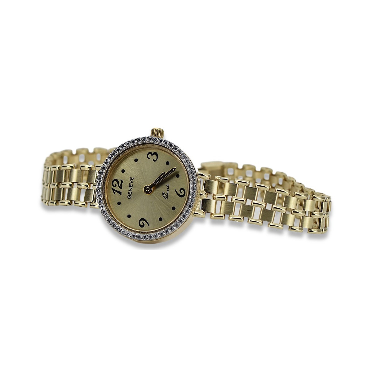 14k złote złoto, Złoty zegarek dla dam Geneve Lady Gift. lw022y