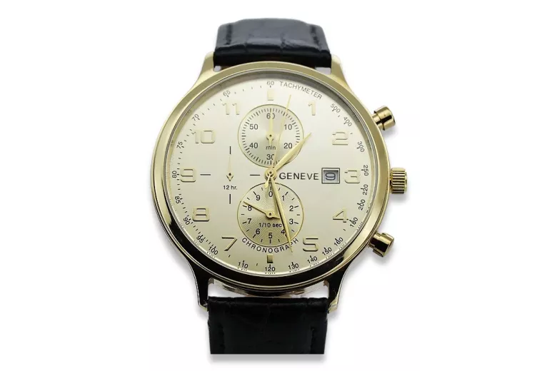 Yellow 14K Gold Men's Watch with Silver Dial mw005y