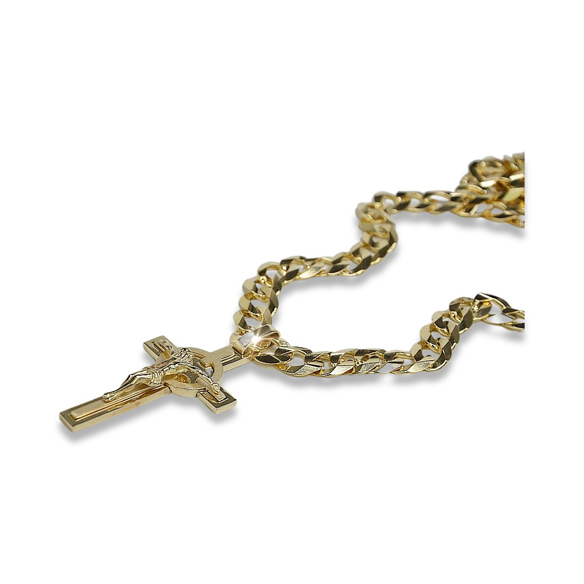 Elegant Italian 14k Gold Catholic Cross Set with Gourmette Chain ctc049yw&cc001y