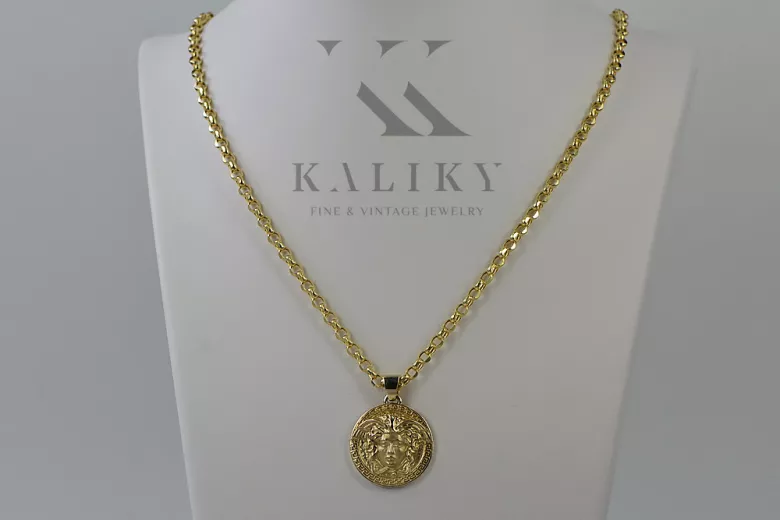 Żółta meduza 14k złoty wisiorek z łańcuszkiem cpn049y&cc003y