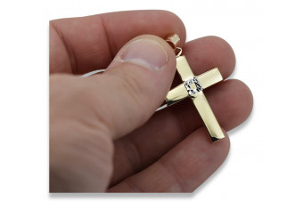 Aur alb galben 14k cu crucifix catolic și detaliu roz vintage ctc098yw ctc098yw