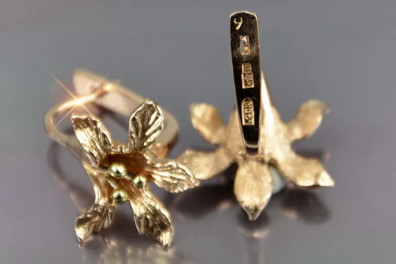 Pendientes Vintage de Flor en Plata 925 Chapado en Oro Rosa, Sin Piedra ven222rp