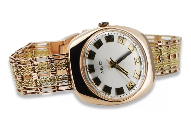 Ретро розов 14k 585 златен мъжки часовник Raketa vw002&vbw002