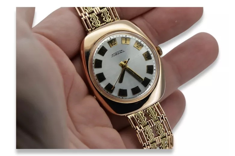 Ретро розов 14k 585 златен мъжки часовник Raketa vw002&vbw002