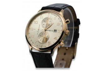 Złoty zegarek męski Vintage Rose 14k Geneve, Srebrny cyferblat mw005r