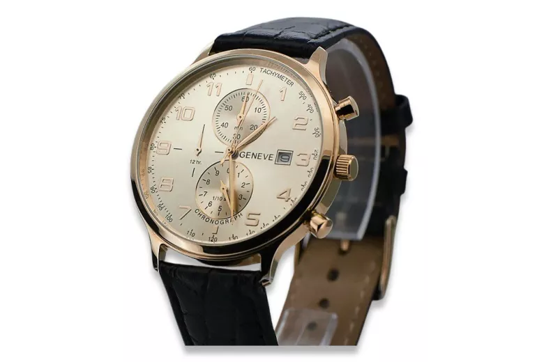 Reloj de hombre de oro rosa de 14 quilates Geneve con detalles en plata, blanco y negro mw005r