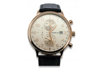 Reloj de hombre de oro rosa de 14 quilates Geneve con detalles en plata, blanco y negro mw005r