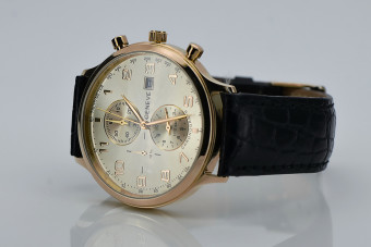 Reloj de hombre de oro rosa de 14 quilates Geneve con detalles en plata, blanco y negro mw005r