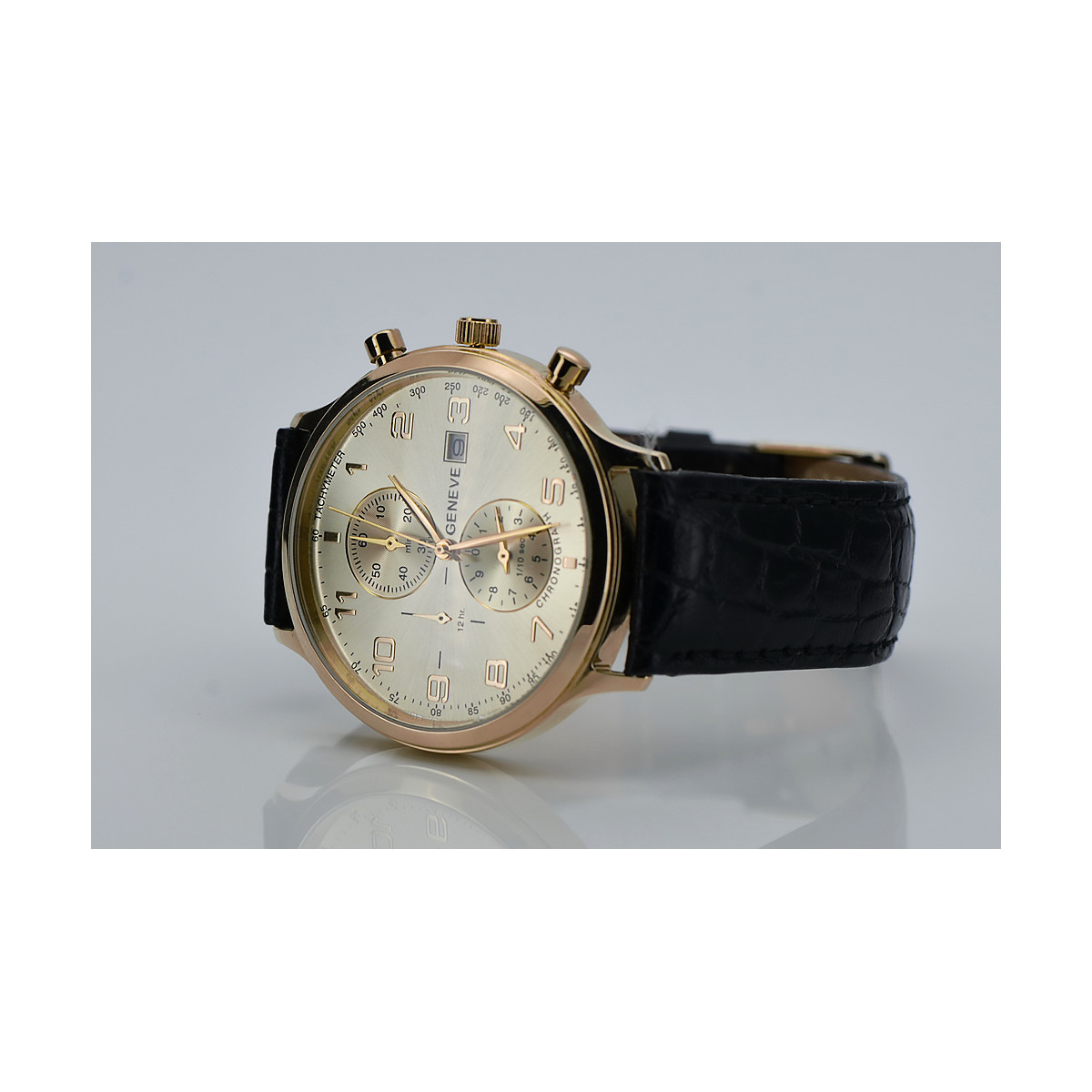 Reloj de hombre de oro rosa de 14 quilates Geneve con detalles en plata, blanco y negro mw005r