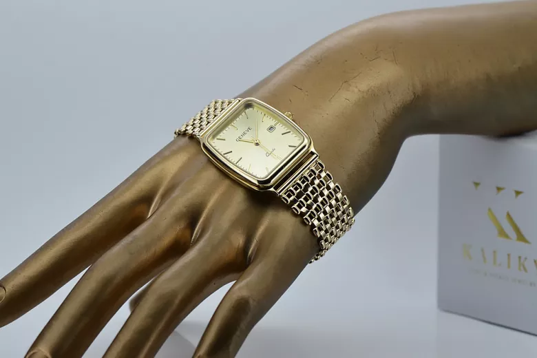 Gold men's watch Geneve ★ zlotychlopak.pl ★ Gold purity 585 333 Low Price!