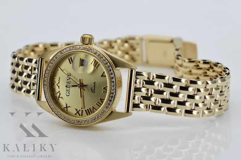 Złoty 14k 585 Zegarek Damski Geneve lw078ydg&lbw004y