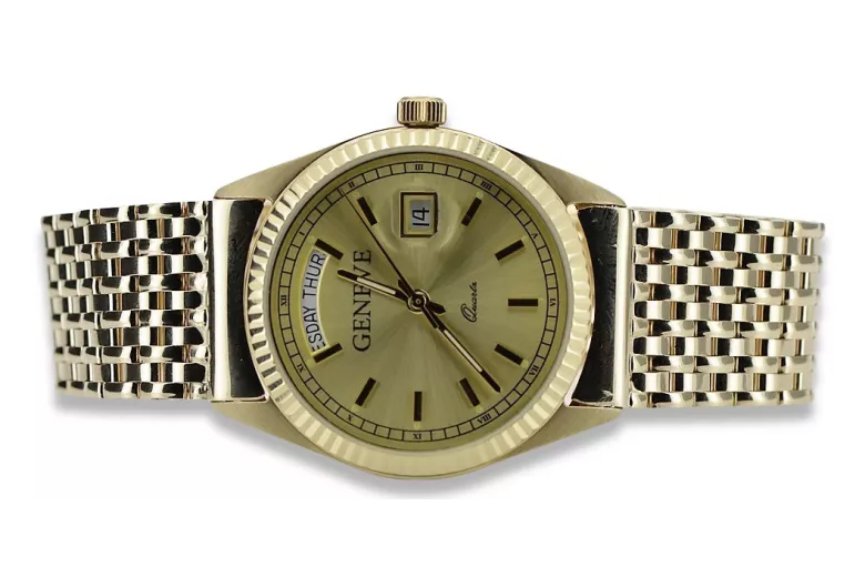 Gold men's watch Geneve ★ zlotychlopak.pl ★ Gold purity 585 333 Low Price!