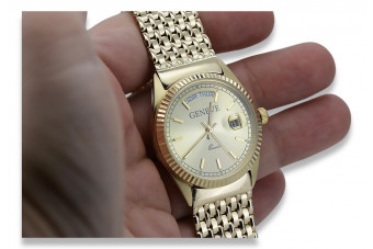 Reloj de Dial Blanco Unisex de Oro Amarillo 14k 585 Geneve mw013ydy&mbw013yo