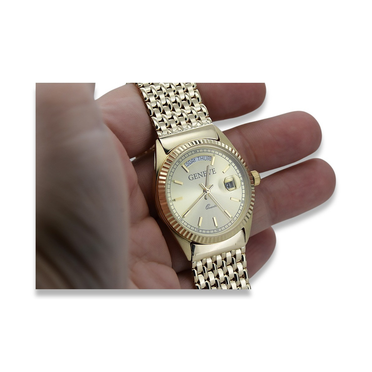 Goldene Herrenuhr Geneve ★ zlotychlopak.pl ★ Gold Reinheit 585 333 Niedriger Preis!