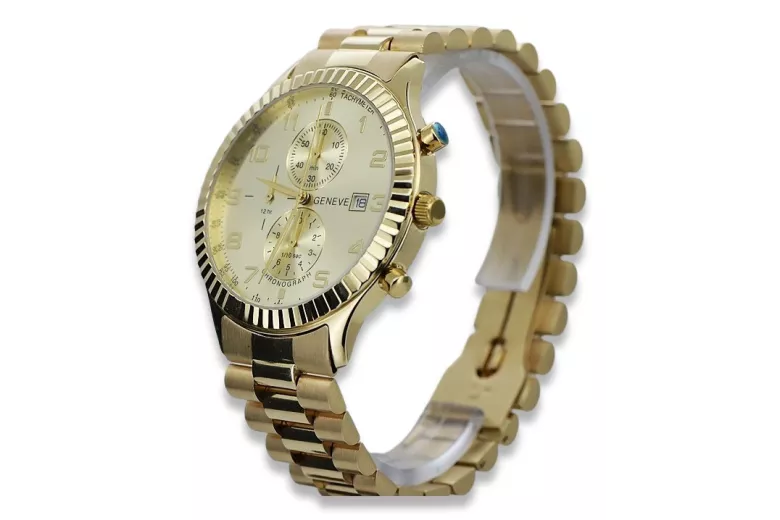 Goldene Herrenuhr Geneve ★ zlotychlopak.pl ★ Gold Reinheit 585 333 Niedriger Preis!