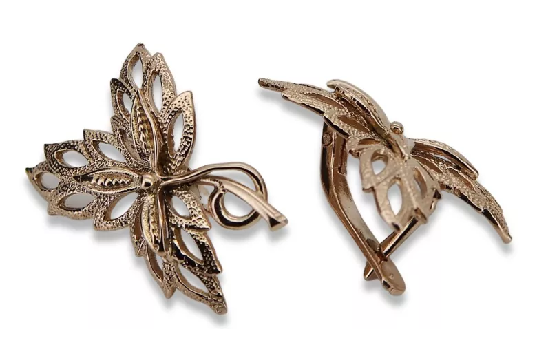 "Boucles d'oreilles feuille d'érable en or rose 14 carats 585 vintage sans pierres" ven096r ven096r