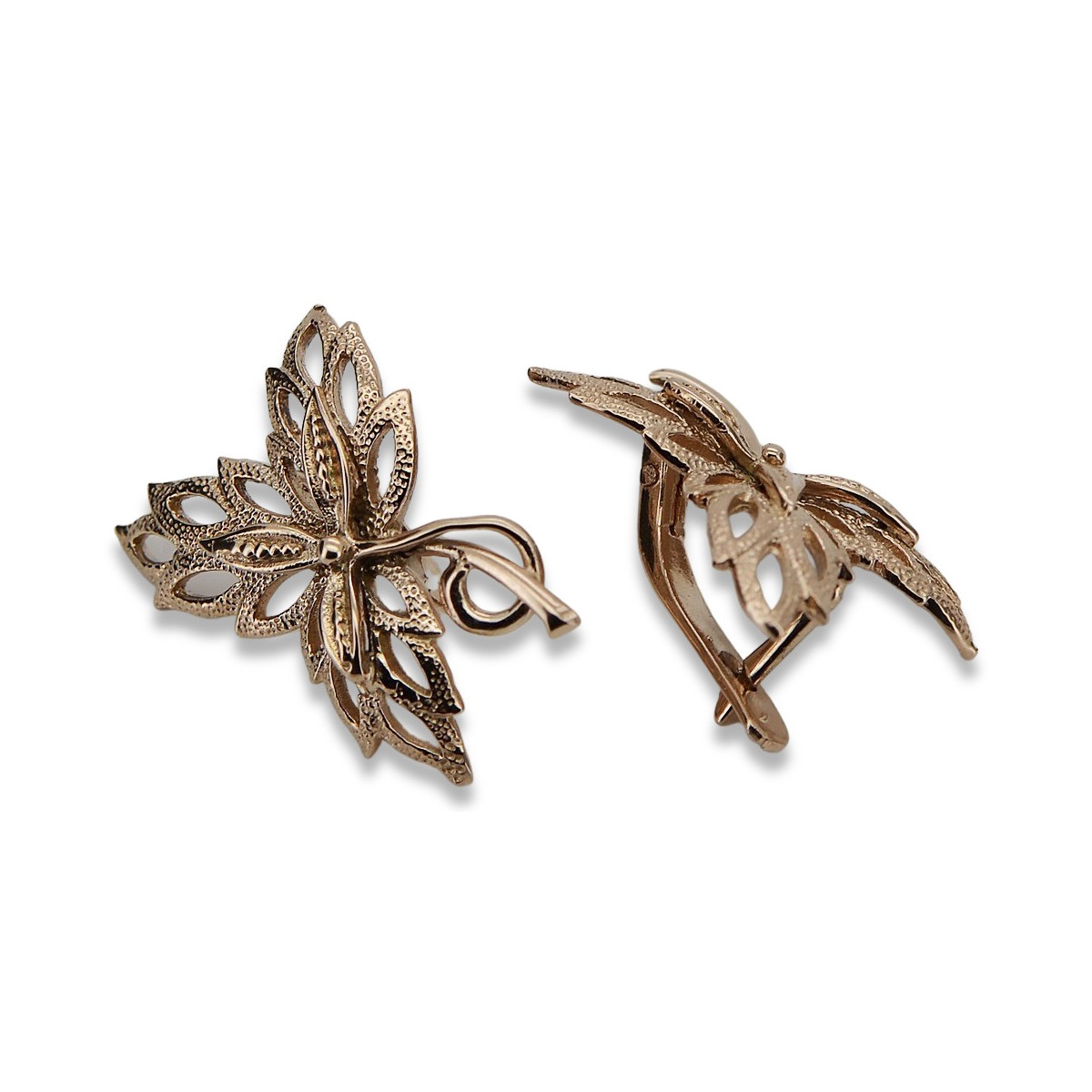 "Boucles d'oreilles feuille d'érable en or rose 14 carats 585 vintage sans pierres" ven096r ven096r