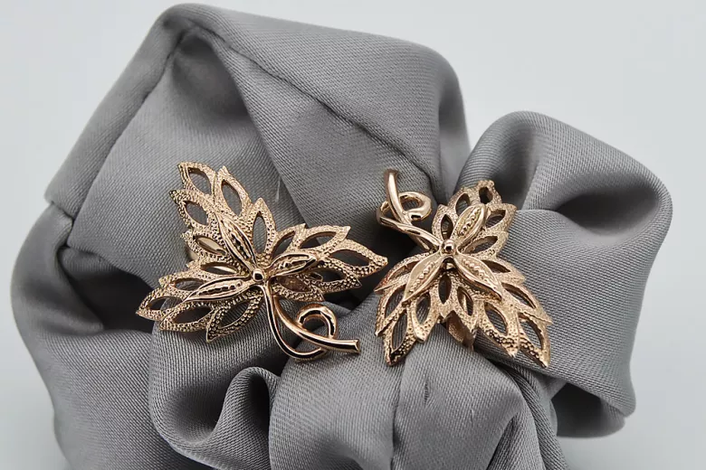 "Boucles d'oreilles feuille d'érable en or rose 14 carats 585 vintage sans pierres" ven096r ven096r