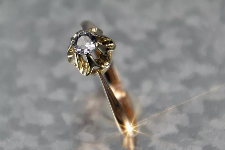 Inel original vintage de 14k roz și aur alb, Diamant, Setare vrd353