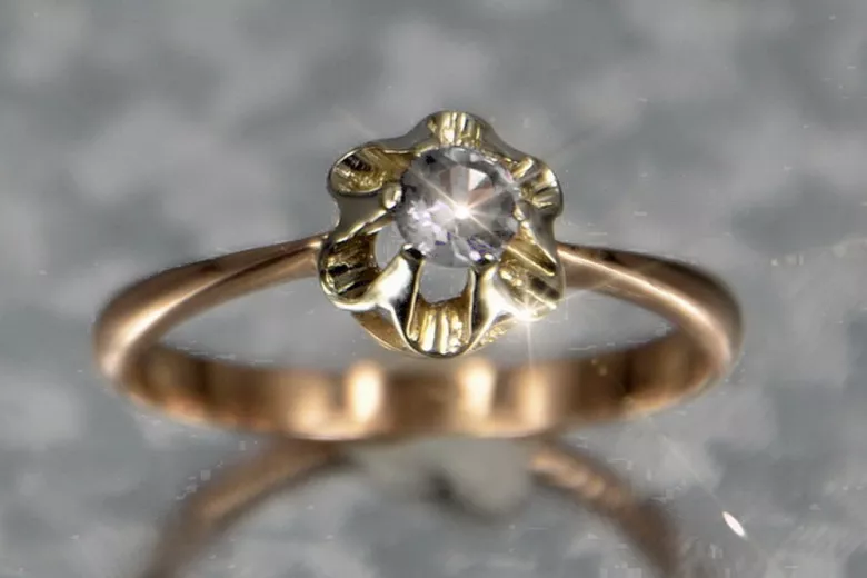 Inel original vintage de 14k roz și aur alb, Diamant, Setare vrd353