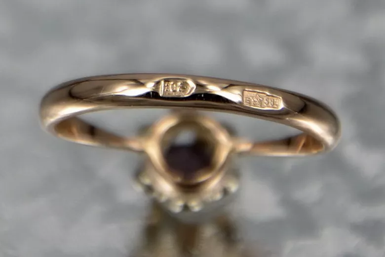 Inel original vintage de 14k roz și aur alb, Diamant, Setare vrd353